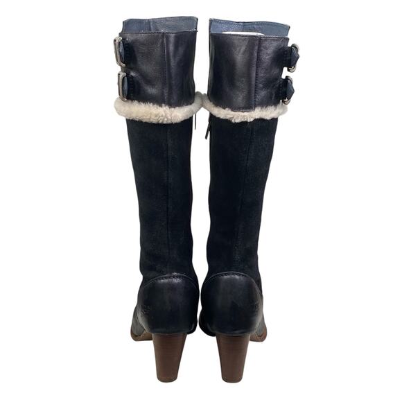 UGG Women’s Raya Black Suede Sheepskin Trimmed Riding Boot Size US 7.5 - Picture 8 of 14